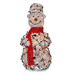 National Tree 27-Inch Pre-Lit White Rattan Snowman Holding Gift and Broom