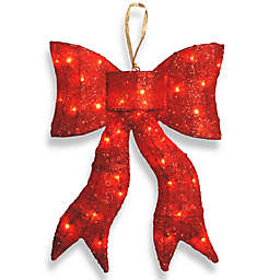 National Tree 24-Inch Lighted Red Wavy Sisal Bow