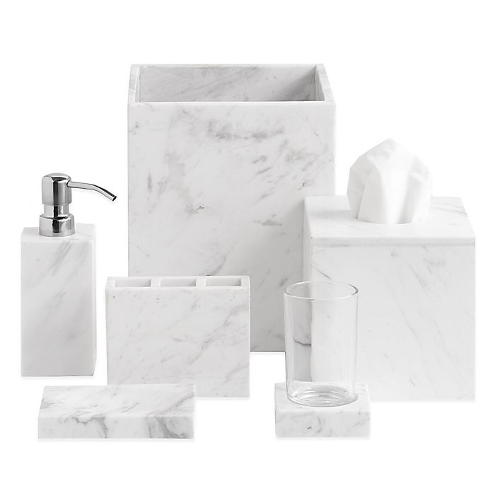 Camarillo Marble Bath Accessory, White Marble Bathroom Accessories Set