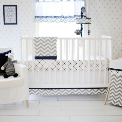 navy and gray crib bedding