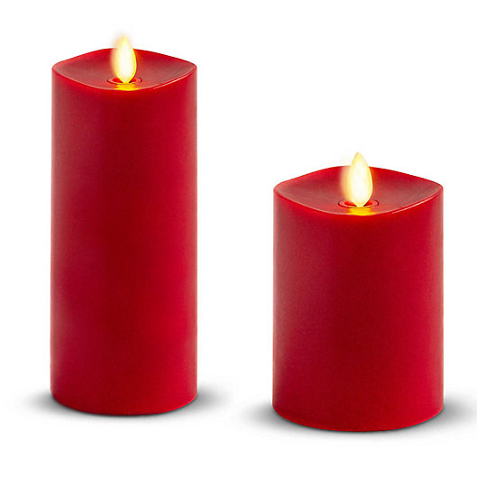 Alternate image 1 for Luminara® 4-Inch Real-Flame Effect Pillar Candle in Burgundy