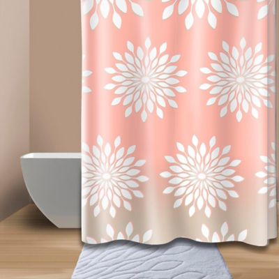 coral and white shower curtain