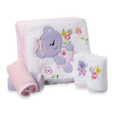Spasilk® Baby Bear 5-Piece Terry Hooded Towel and Washcloth Set in Pink/Purple