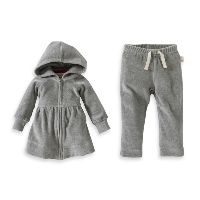 Burt's Bee's Baby™ 2Piece Organic Cotton Velour Hoodie and Cinched Pant Set in Grey buybuy BABY
