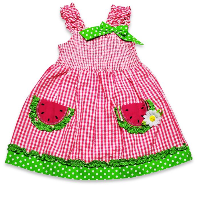 Samara 2-Piece Sleeveless Smocked Watermelon Dress and Diaper Cover Set ...