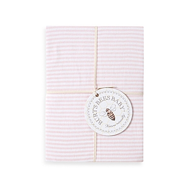 Burt&#39;s Bees Baby&reg; Bee Essentials Stripe Organic Cotton Fitted Crib Sheet in Blossom. View a larger version of this product image.
