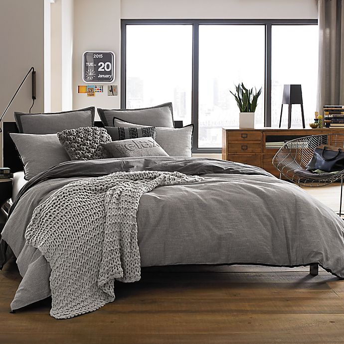 Kenneth Cole Reaction Home Oxford Duvet Cover In Grey Stripe Bed