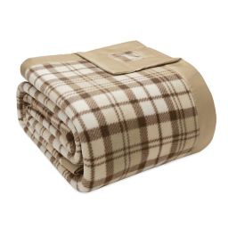 True North by Sleep Philosophy Microfleece Twin Blanket with Satin Binding in Tan Plaid