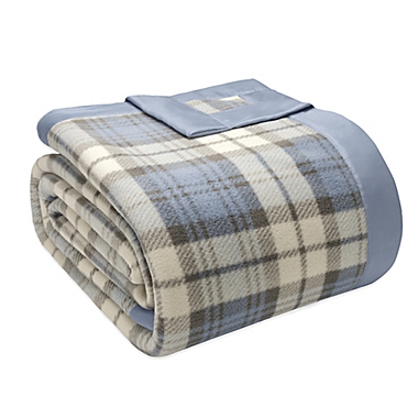 True North by Sleep Philosophy Microfleece Full/Queen Blanket with Satin Binding in Blue Plaid. View a larger version of this product image.
