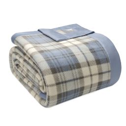 True North by Sleep Philosophy Microfleece Twin Blanket with Satin Binding in Blue Plaid