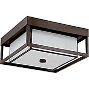 Quoizel&reg; Powell Flush-Mount Outdoor Ceiling Lamp in Bronze with Glass Shadowbox
