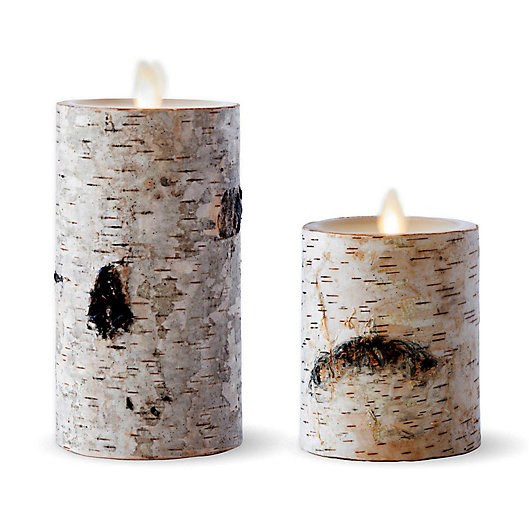 Alternate image 1 for Luminara® Birch 6-Inch Real-Flame Effect Pillar Candle in Brown