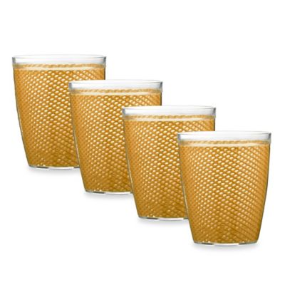 Kraftware&trade; Fishnet 4-Piece Doublewalled Plastic Double Old Fashioned Glasses in Golden