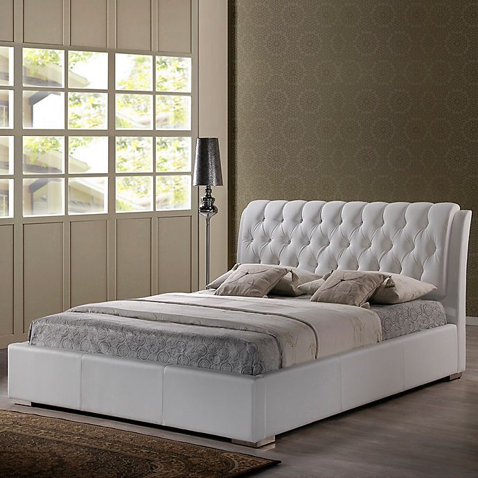 Baxton Studio Bianca Queen Platform Bed, Queen Bed With Padded Headboard
