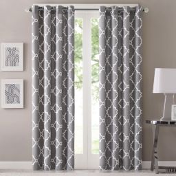 Fretwork 63-Inch Window Curtain Panel in Grey (Single)
