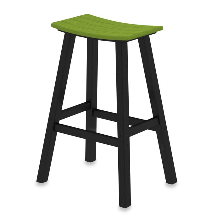 POLYWOOD® Contempo 30Inch Saddle Bar Stool w/ Black Frame Bed Bath