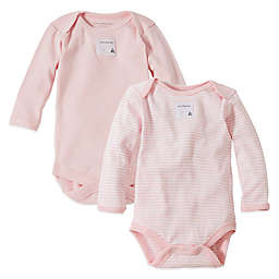 Burt's Bees Baby® 2-Pack Organic Cotton Long Sleeve Bodysuits in Stripe/Solid Pink