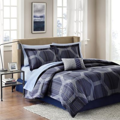 Madison Park Rincon Comforter Set Bed, Navy Blue And Grey Queen Bed Set