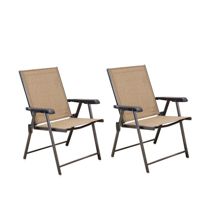 Hawthorne Folding Sling Chairs In Tan Set Of 2 Bed Bath Beyond