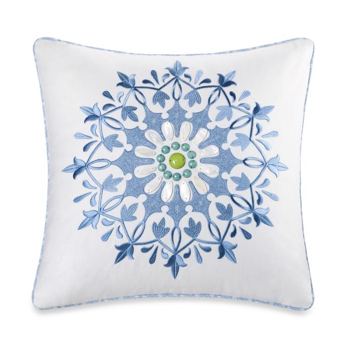 Echo Sardinia Embroidered Square Throw Pillow In White Bed Bath