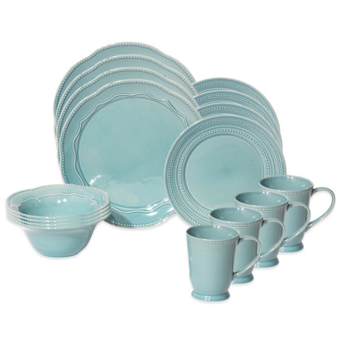 Baum Adorn 16Piece Dinnerware Set in Turquoise Bed Bath and Beyond
