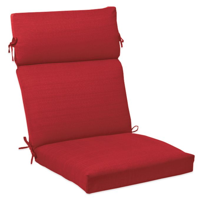 Solid Outdoor High Back Cushion with Ties in Red | Bed Bath & Beyond