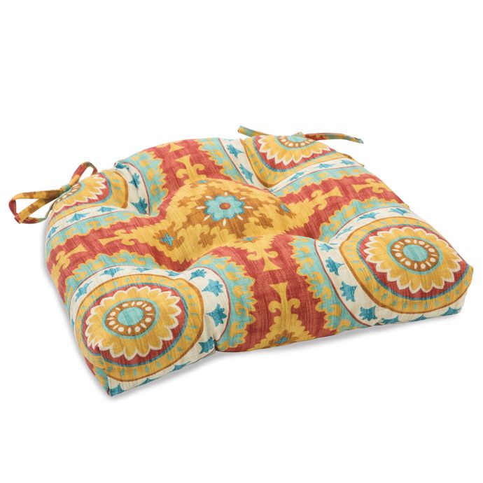 Outdoor Tufted Cushion with Ties in Sunset Red | Bed Bath & Beyond