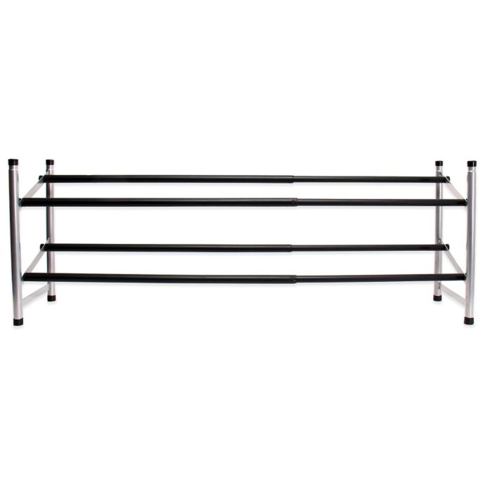 2 Tier Expanding Shoe Rack With Non Slip Grip Bars In Silver Bed Bath Beyond