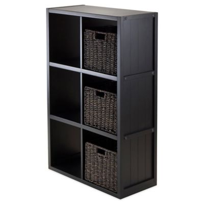 Winsome Trading Timothy 3-Tier Shelf with 3 Woven Baskets in Black ...