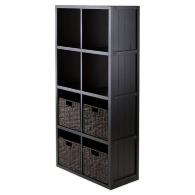 Winsome Trading Timothy 4-Tier Shelf with 4 Woven Baskets in Black/Chocolate