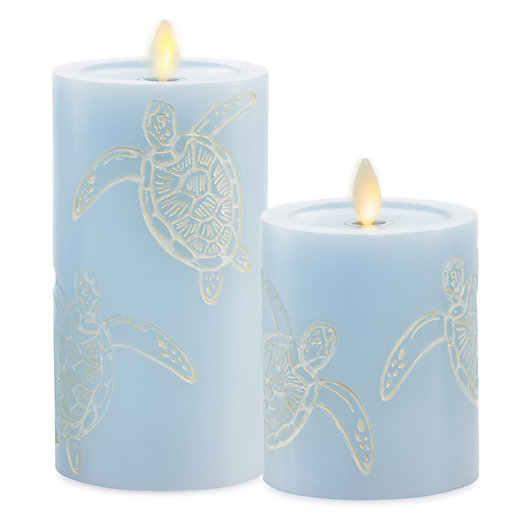 Alternate image 1 for Luminara® Moving Flame® Blue Turtle Real-Flame Effect Pillar Candle