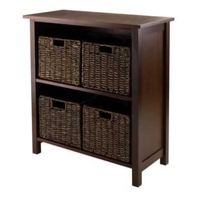 Winsome Trading Granville 2-Tier Storage Shelf with 4 Small Baskets in Walnut/Chocolate