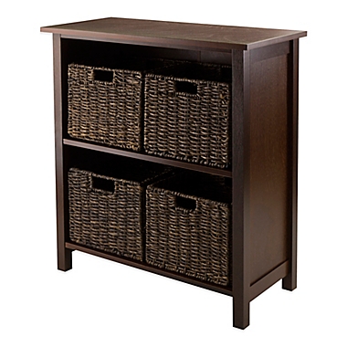 Winsome Trading Granville 2-Tier Storage Shelf with 4 Small Baskets in Walnut/Chocolate. View a larger version of this product image.