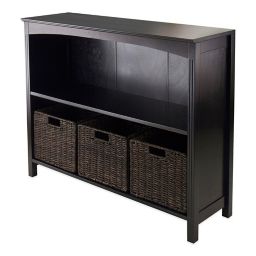 Winsome Trading Terrace 2-Tier Wide Shelf with 3 Small Baskets in Espresso/Chocolate