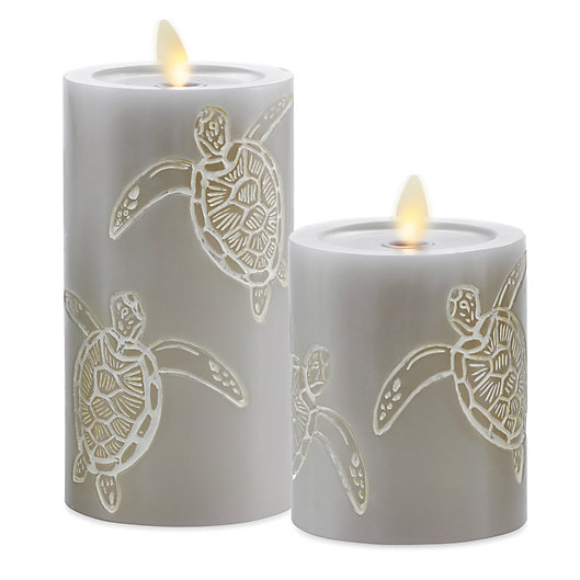 Alternate image 1 for Luminara® Moving Flame® Grey Turtle Real-Flame Effect Pillar Candle