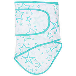 Miracle Blanket® Swaddle in Aqua Stars with Aqua Trim