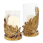 Ridge Road D&eacute;cor Feather Candle Holder with Hurricane Glass in Gold