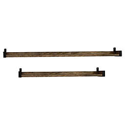 Eden Grove Rustic Farmhouse Authentic Wood Ledge Shelf in Driftwood with Small Iron Bracket
