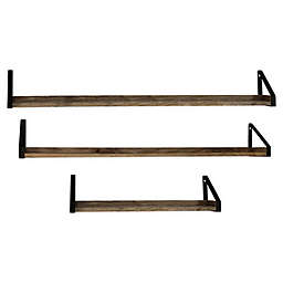 Eden Grove Rustic Farmhouse Real Wood Ledge Shelf in Driftwood with Large Iron Bracket