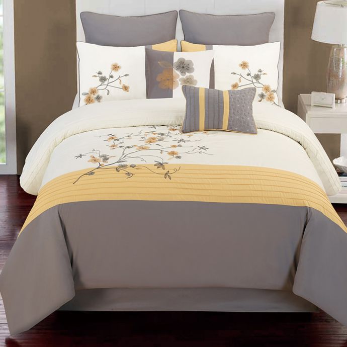 Camisha 8-Piece Comforter Set in Yellow/Grey | Bed Bath & Beyond