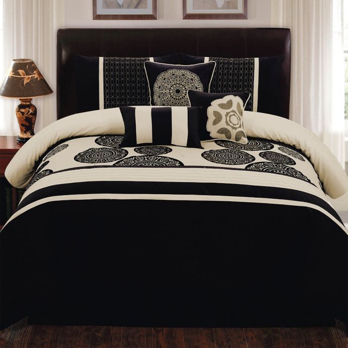 Biatta 7 Piece Comforter Set In Black Ivory Bed Bath Beyond