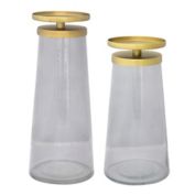 Studio 3B&trade; Tapered Glass and Iron Pillar Candle Holder in Grey