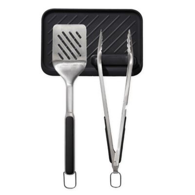 OXO Good Grips Grilling Tools, 3pc Set-Tongs, Turner Rest, Black