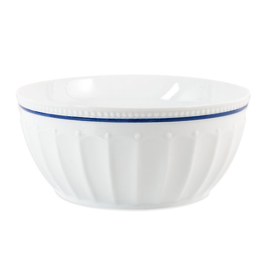 Alternate image 1 for Everyday White® by Fitz and Floyd® 4 qt. Blue Rim Fluted Serve Bowl