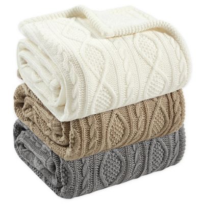 Bee & Willow™ Cable Knit Reversible Throw Blanket | Bed Bath and Beyond ...