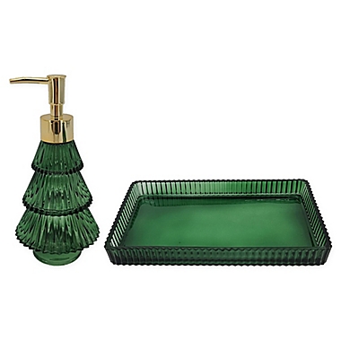 H for Happy&trade; 2-Piece Christmas Tree Soap Dispenser and Tray Set. View a larger version of this product image.