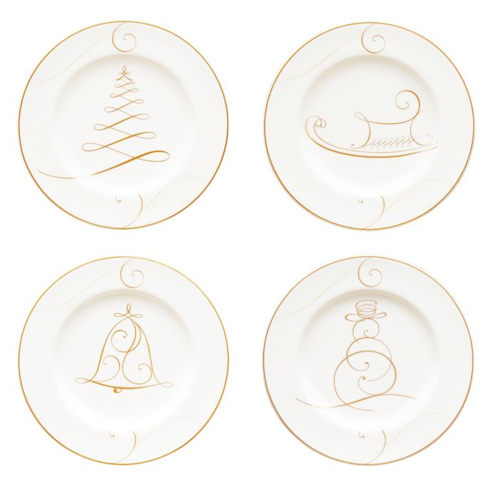 Noritake® Golden Wave Snowman/Bell/Tree/Sleigh Holiday Appetizer Plates