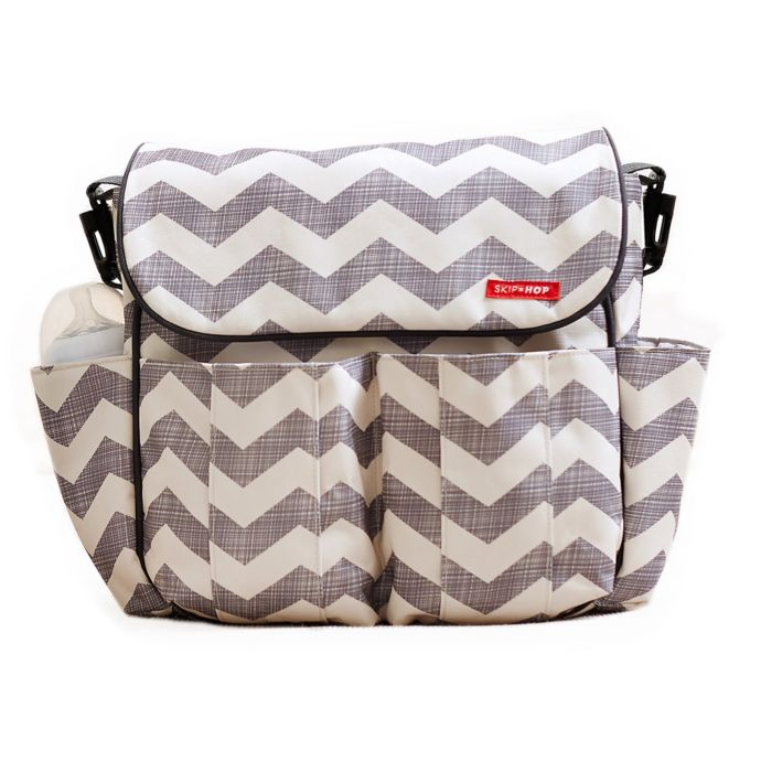 SKIP*HOP® Dash Messenger Diaper Bag in Chevron Grey buybuy BABY