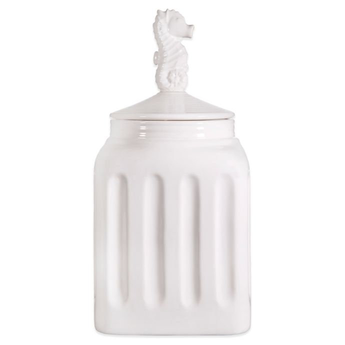 Home Essentials & Beyond Pure White 13.5Inch Canister with Seahorse
