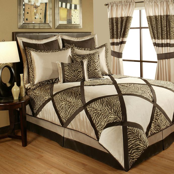 Sherry Kline Zebra Comforter Set in Taupe/Brown | Bed Bath ...